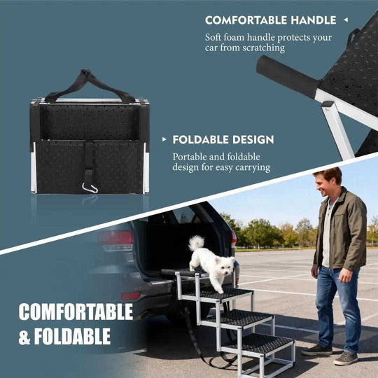 Foldable Dog Ramp For Cars, SUVs, Trucks, Portable Pet Dog Stairs For Large Dogs With Non-Slip Surface Reinforced Design, ...