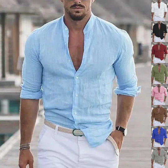 Men's Long Sleeve Shirt With Button Casual Solid Color Tops For Spring Autumn Gray - best long sleeve button down shirts f...