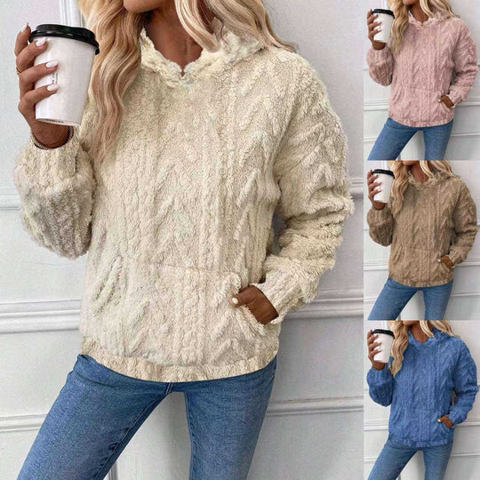 Women's Pullover Jacquard Hooded Loose Fleece Sweatshirt Meifu Market