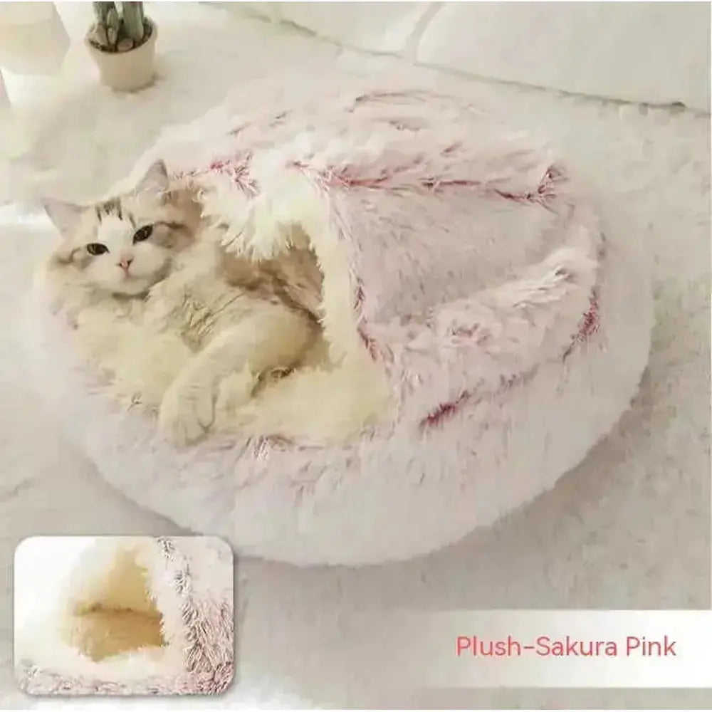 2-in-1 Dog & Cat Bed - Round Plush Warm Winter Pet House - view 53 (material: fleece, cotton | pattern: check | season:...