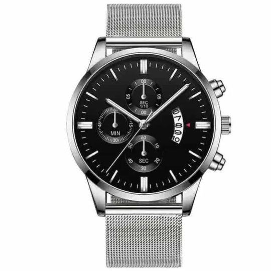 stainless-steel mesh band | 40mm case diameter | sapphire crystal glass | energy saving