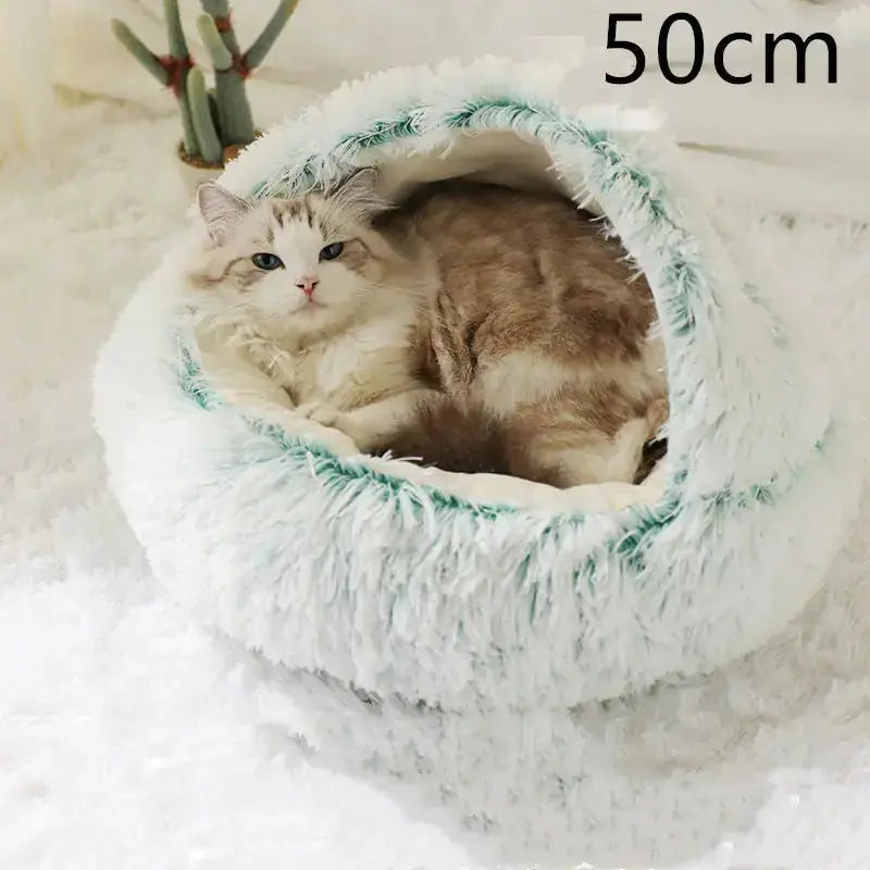 2-in-1 Dog & Cat Bed - Round Plush Warm Winter Pet House Meifu Market