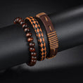 braided leather bracelet for men | vintage charm wood beads | adjustable wrap wristband | ultrasonic cleaning