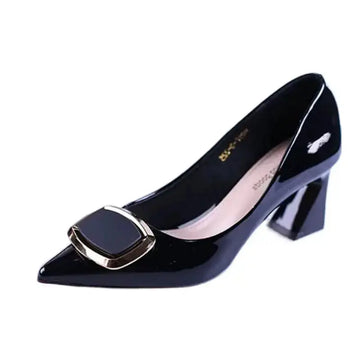 All-match Fashion Patent Leather Women's Shoes Shallow Mouth Pointed Mid Heel Women's Shoes Meifu Market