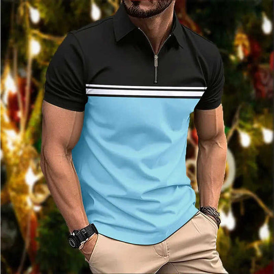 Mens Stylish Slim-fit POLO Shirt With A Pointed Collar And Chest Stripes ZVZ505 - reverse side showing construction