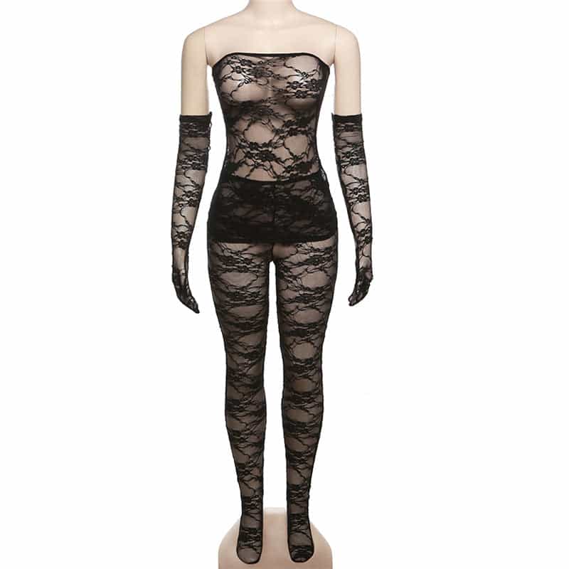 Women's Fashion Lace Tube Top High Waist Tight Body Stocking Long Pants Suit Meifu Market