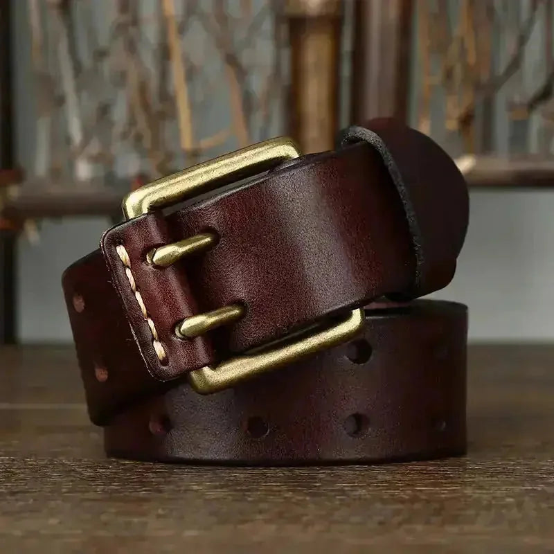 cowhide leather belt | vintage brass buckle | 15 inch mens belt | energy saving