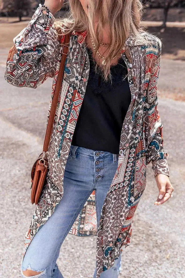 Printed Beach Cardigan Long Sleeve Top LC2542146 Color - lifestyle usage image