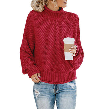 Solid Turtleneck Pullover Sweater Winter Fashion Casual Knitted Long-Sleeved Top Women's Clothing Meifu Market