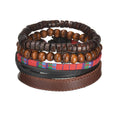 braided leather bracelet for men | vintage charm wood beads | adjustable wrap wristband | energy saving