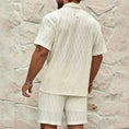 mens summer tracksuit set | loose fit casual two piece outfit | lapel button shirt and shorts set | energy saving