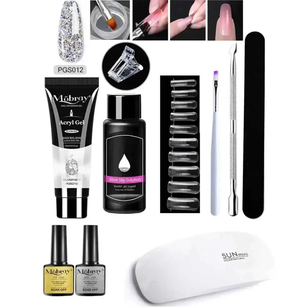 crystal nail extension kit | professional nail art set | acrylic nail forms set | ultrasonic cleaning