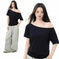 loose oblique shoulder top | short sleeve womens blouse | breathable cotton fabric | energy saving