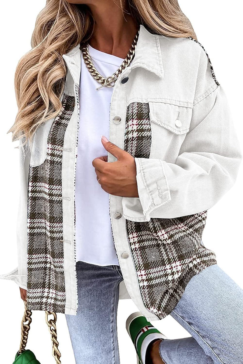 Denim Jacket Long Sleeve Plaid Button Down Shirt Meifu Market