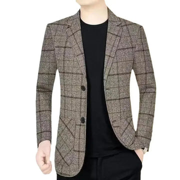 Business Casual Suit Coat Men's Spring And Autumn Middle-aged Men's Plaid Suit