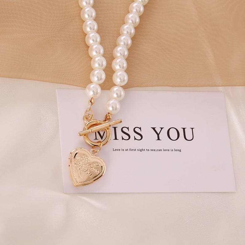 Love pearl retro necklace women 