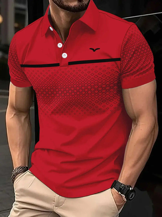 Men's Slim-Fit Printed Lapel Short-Sleeve Polo Shirt S - available style options