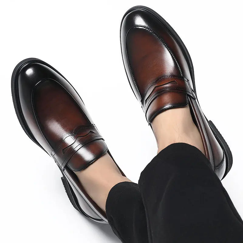 Cowhide Business Formal Wear Men's Slip-on Invisible Height Increasing Leather Shoes Meifu Market