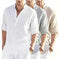 cotton linen blend fabric | loose fit long sleeve shirt | mens casual solid color shirt | ultrasonic cleaning