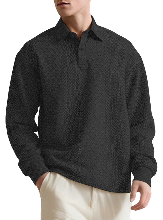 Jacquard Polo Sweater — Men's Loose-Fit Long Sleeve Knitwear