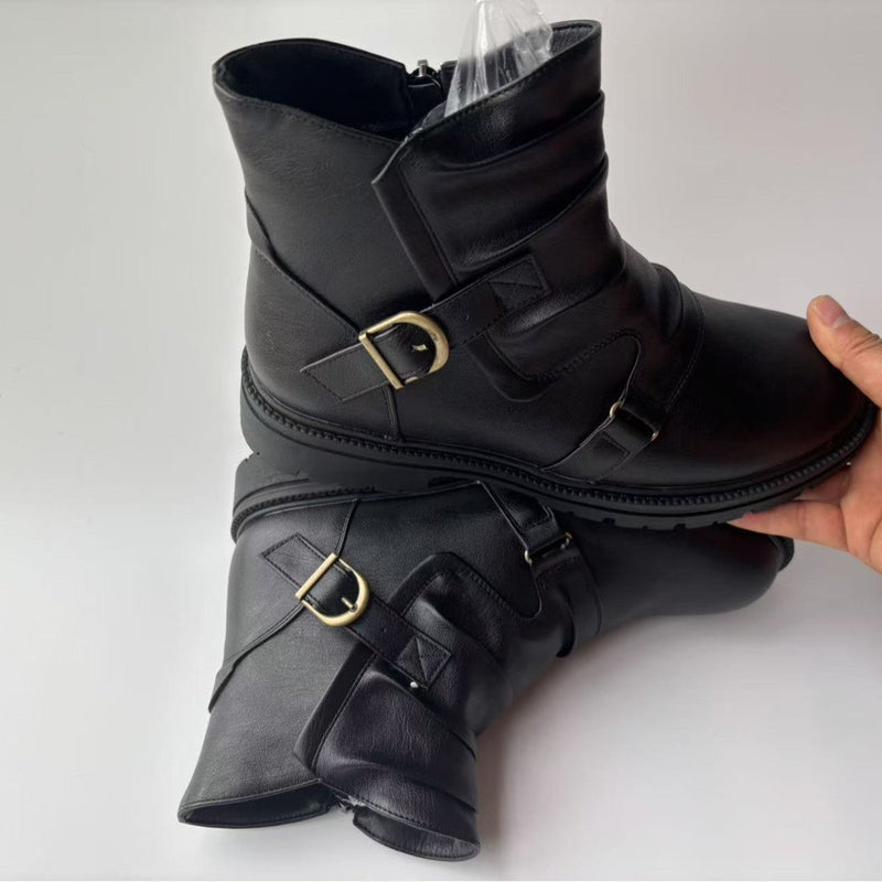 Square Heel High-top Men's Boots Large Size Winter Brown Stitching Solid Color Meifu Market