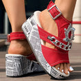 Newspaper Buckle Denim Wedge Slides - Anklet Not Included Meifu Market