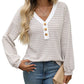 Women's V-neck Buttons Pullover Patchwork Casual Long-sleeved Top Meifu Market
