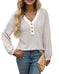 Women's V-neck Buttons Pullover Patchwork Casual Long-sleeved Top Meifu Market