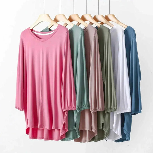 modal fabric pajamas | plus size loose fit sleepwear | long sleeve nightwear for women | energy saving
