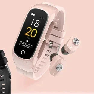 wireless earbuds integrated | stainless steel case | ip68 waterproof fitness tracker | energy saving