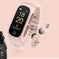wireless earbuds integrated | stainless steel case | ip68 waterproof fitness tracker | energy saving