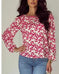 red floral print blouse | long sleeve open back top | chiffon material blouse | ultrasonic cleaning