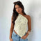 Ins Lace Backless Top Summer Solid Color Waistless Asymmetrical Sloped Neck Vest Streetwear Womens Clothes White - side vi...