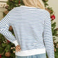 embroidered sweatshirt for women | blue striped sweatshirt | chenille lettering sweatshirt | ultrasonic cleaning