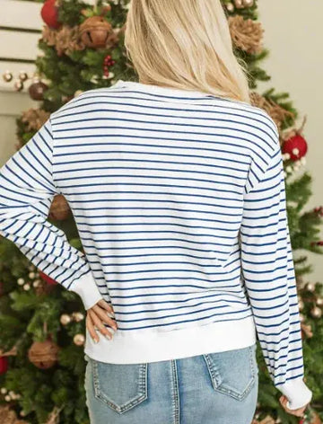 Embroidered Sweatshirt With Blue Stripes And Chenille