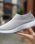 Stretch Mesh Breathable Flats Shoes Soft Sole Fly Knit Slip On Shoes