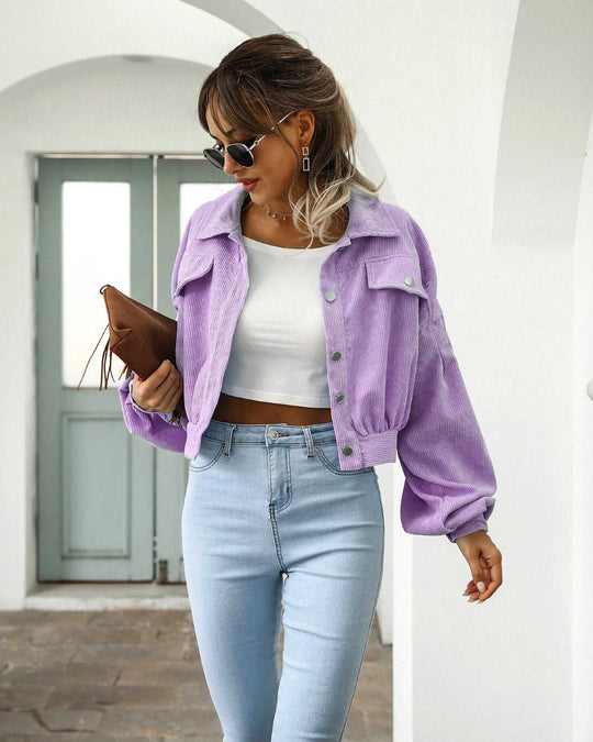 Women's Casual Lapel Corduroy Jacket Short Coat Meifu Market