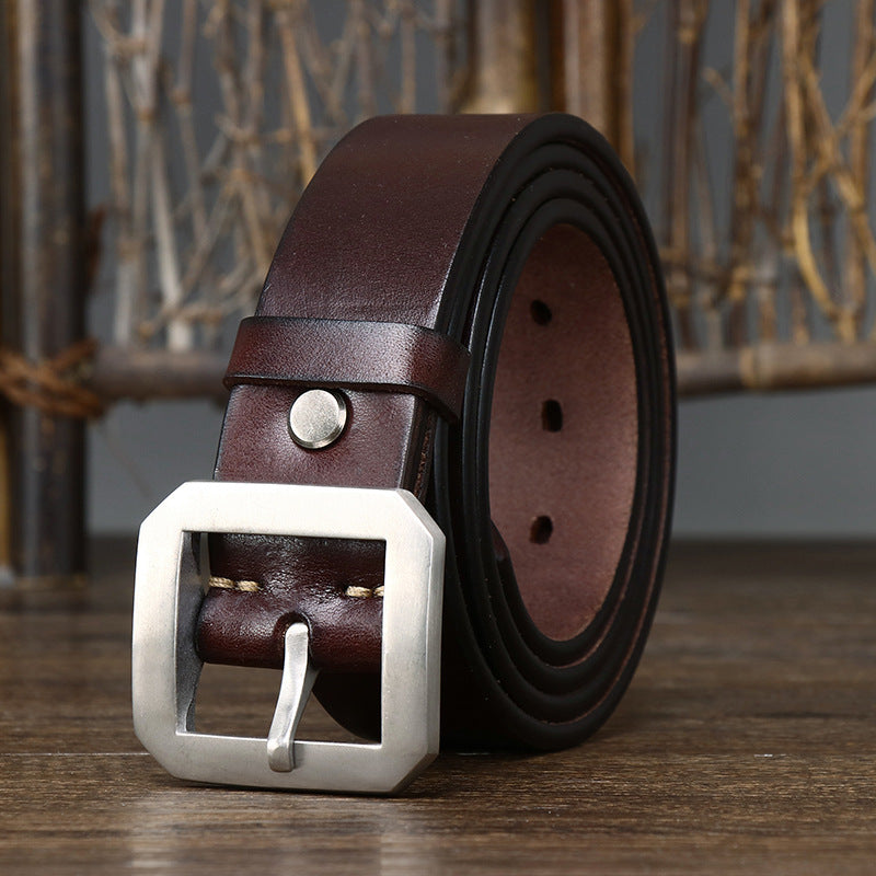 Thick Glossy Pure Cowhide Stainless Steel Belt meifu market