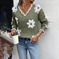 Women's Fall Floral Pattern V-Neck Sweater, Long Sleeve Pullover With Scallop Trim Casual Dressy Top Meifu Market