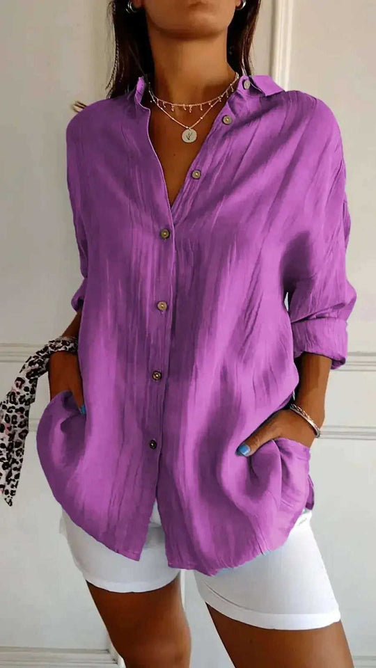 Lapel Long Sleeve Shirt Women's Single-breasted Pleated Shirt Meifu Market
