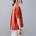 Women's Retro Linen Solid Color Short-sleeved T-shirt Meifu Market