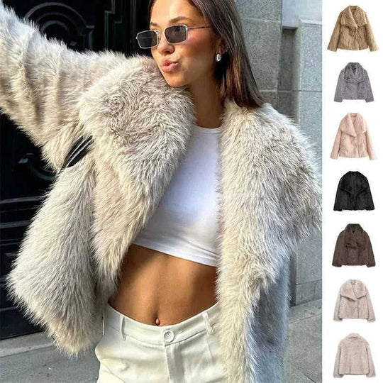 plush sherpa coat for women | long winter coat with lapel | thickened warm jacket | ultrasonic cleaning