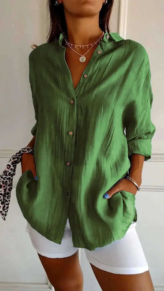 Lapel Long Sleeve Shirt Women's Single-breasted Pleated Shirt Meifu Market
