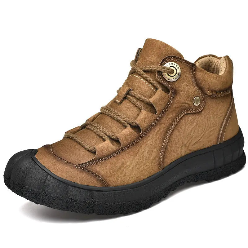 Genuine Leather Mid-top Men's Shoes Closed Toe Anti-kick Outdoor Leisure Meifu Market