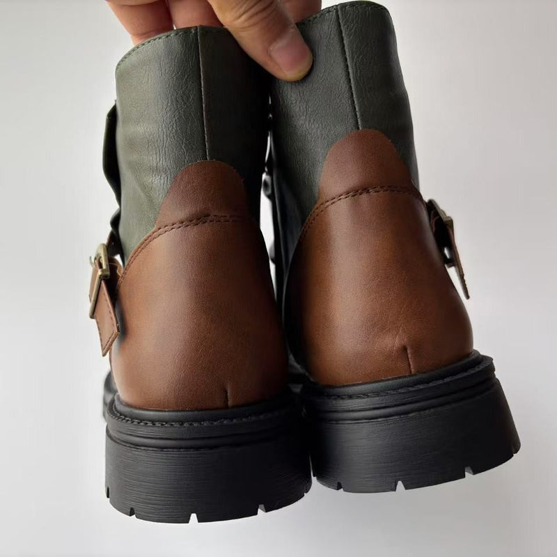 Square Heel High-top Men's Boots Large Size Winter Brown Stitching Solid Color Meifu Market