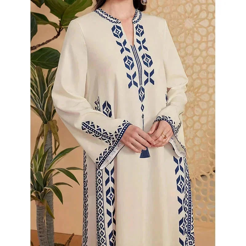 arabic print maxi dress | v-neck kaftan dress | lightweight cotton robe dress | energy saving