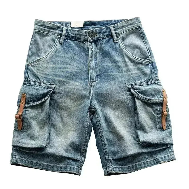 Blue Denim Shorts Men's American High Street - Meifu Market