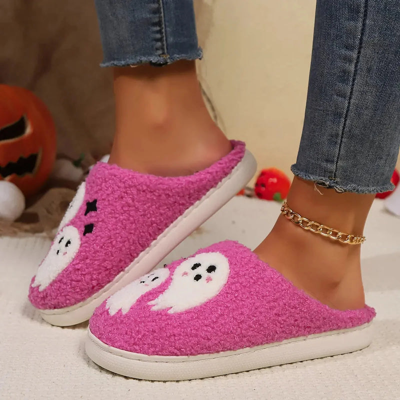 plush ghost slippers | non-slip indoor house shoes | cartoon halloween footwear | ultrasonic cleaning