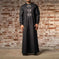 Men's Embroidered Muslim Robe | Long Sleeve Arabic Thobe | Black S - back view