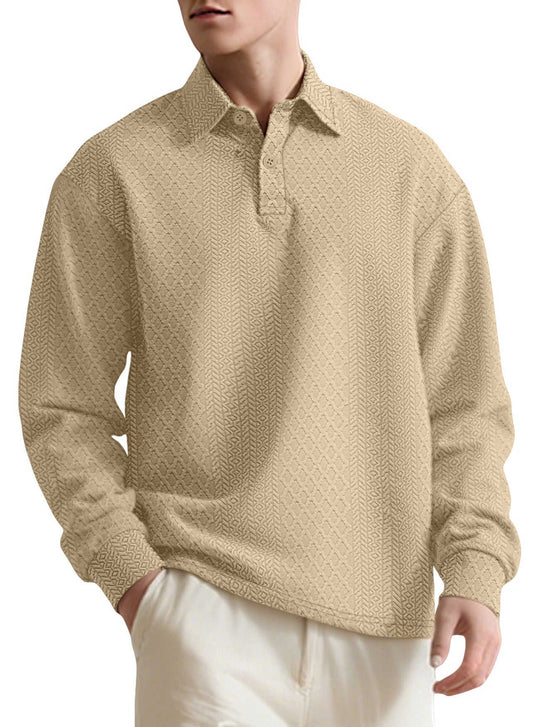 Jacquard Polo Sweater — Men's Loose-Fit Long Sleeve Knitwear